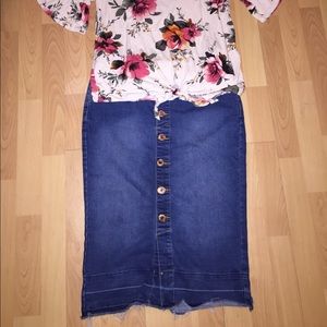 Button down Denim Midi Pencil Skirt